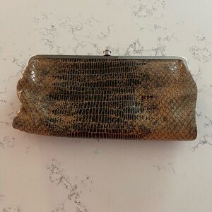 HOBO INTERNATIONAL LAUREN Clutch DDouble Frame Wallet Snake Printed Leather Fold